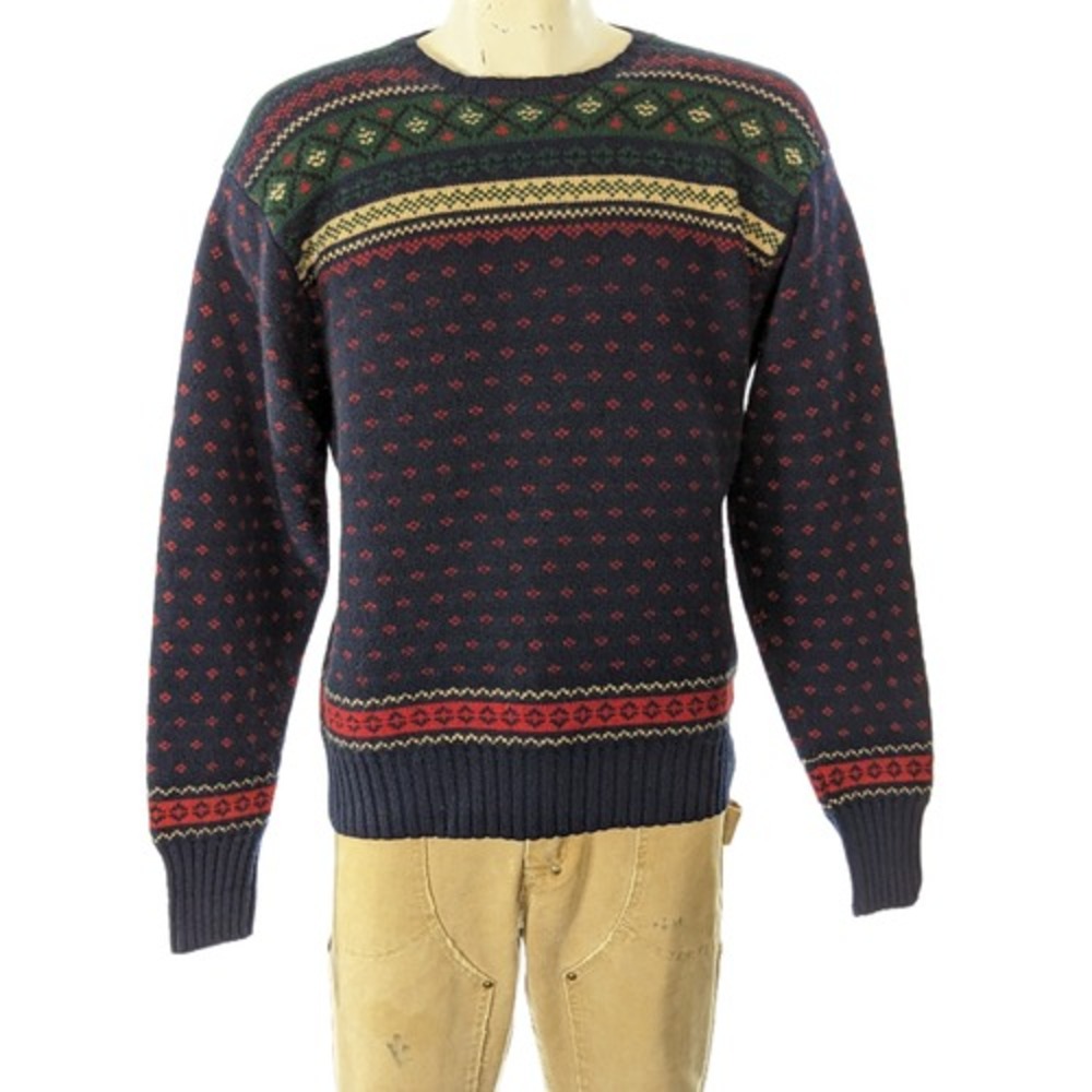 Polo Ralph Lauren Vintage Cashmere Fair Isle Nordic Crewneck Sweater Sz L EUC